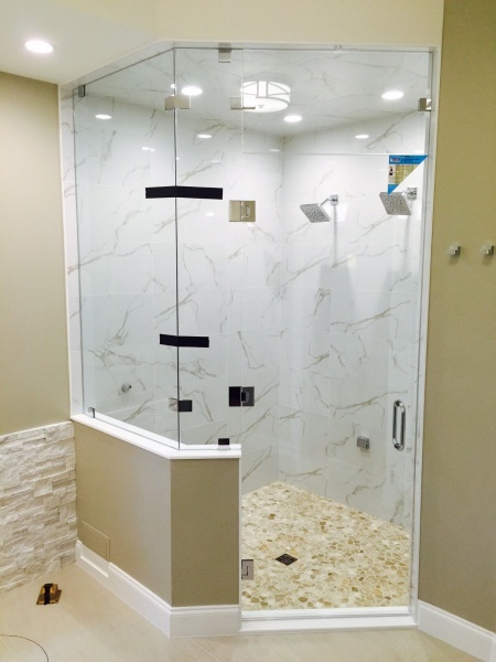 custom glass door and shower surround