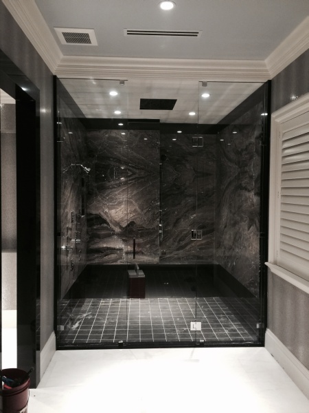 custom glass shower door and wall